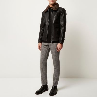 Black leather-look zip-up jacket